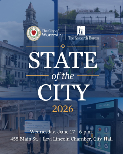 Flyer announcing the City of Worcester "State of the City" address June 17, 6PM at City Hall. 