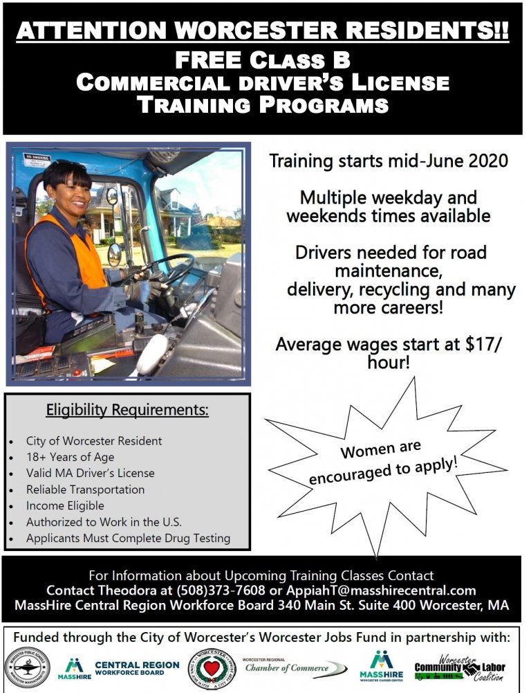 Free CDLB Training Course for Eligible City of Worcester