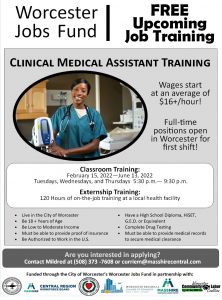 Free Clinical Medical Assistant training begins February 15th, 2022