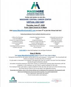MassHire Central Region Career Center Virtual Job Fair flyer