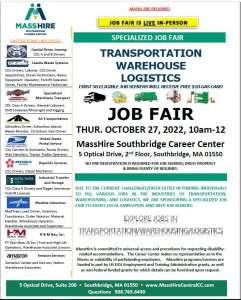 MassHire Southbridge Career Center in-person job fair October 27, 10AM - noon. First 50 eligible job seekers will receive a free $10 gas gift card